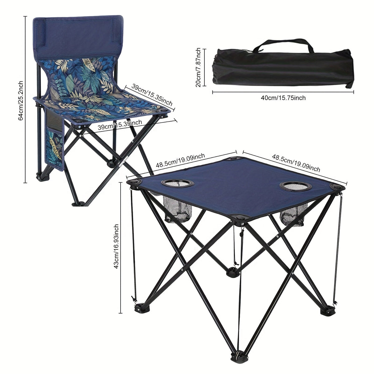 Klappbarer Outdoor Tisch- sowie Stuhlset – Tragbar für Camping & BBQ