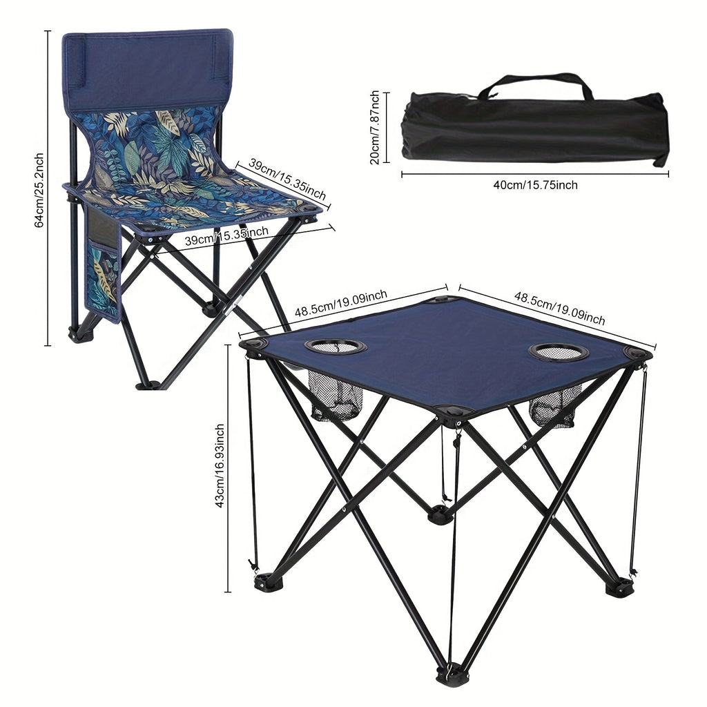 Klappbarer Outdoor Tisch- sowie Stuhlset – Tragbar für Camping & BBQ