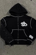 Hoodie mit Reißverschluss und Stickerei in Schwarz