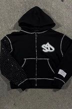 Hoodie mit Reißverschluss und Stickerei in Schwarz