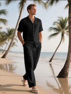 Herren Lässig Leinen Set – Bequem und Luftig mit Langer Hose und Kurzen Ärmeln