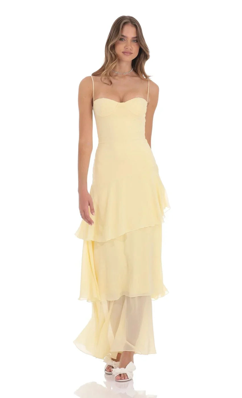 Damen Maxikleid mit Spaghettiträgern und Volants