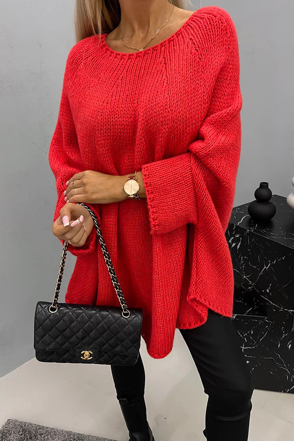 Damen Oversize Strickpullover mit Rundhalsausschnitt