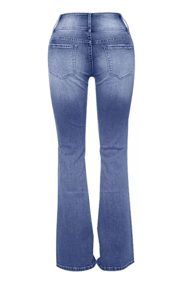 Mid-Rise Schlaghose mit Knopfleiste und aufgesetzten Taschen