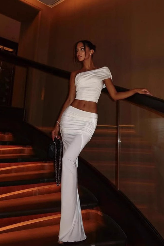 Maxikleid mit hoher Taille in Weiß