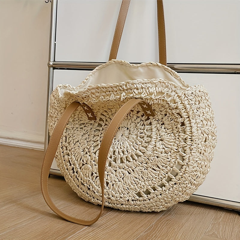 SunWave Runde Strohs Schultertasche – Lässig sowie Luftig
