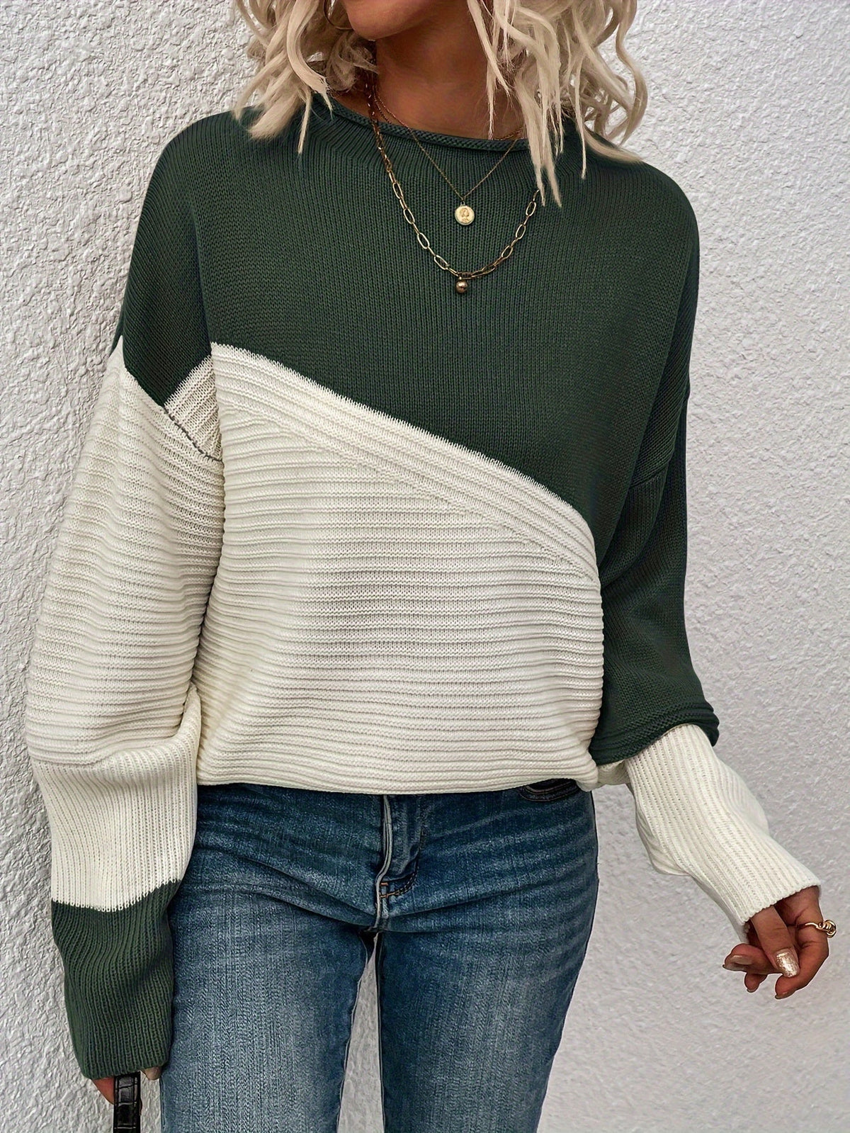 Eleganter Farbblock Pullover