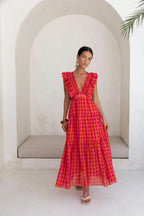 Ärmelloses Maxikleid mit Cut-outs und Karomuster