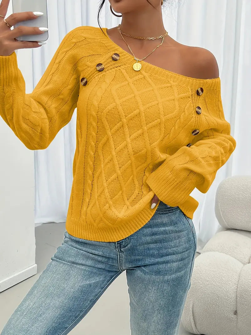 Langärmeliger Pullover Mit Zopfmuster, Lässiger Pullover Mit Rundhalsausschnitt