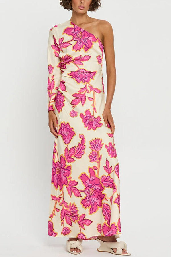 Maxikleid mit Druck und Satinoptik