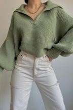 Pullover mit Laternenärmeln und Strickstruktur