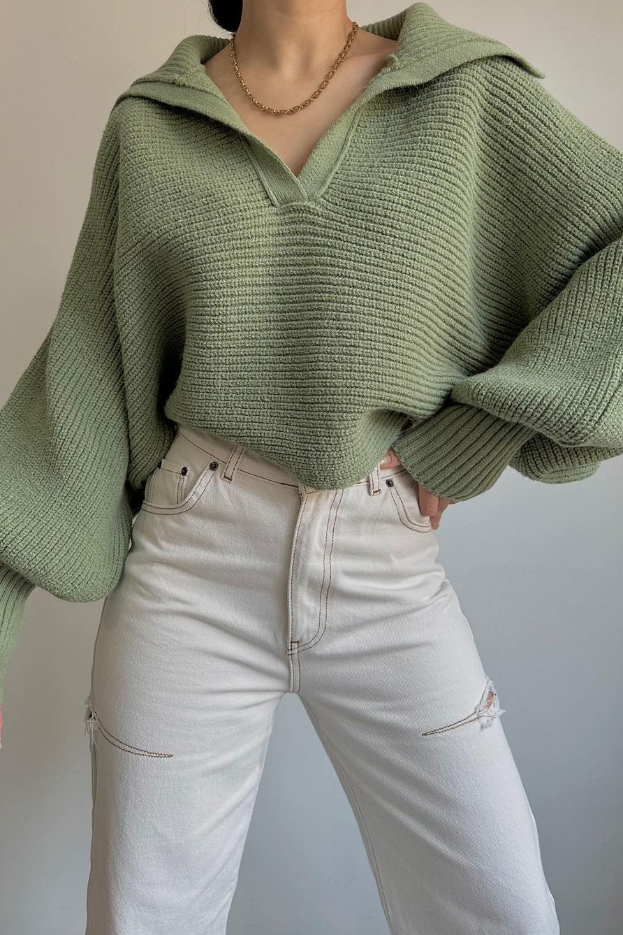 Pullover mit Laternenärmeln und Strickstruktur