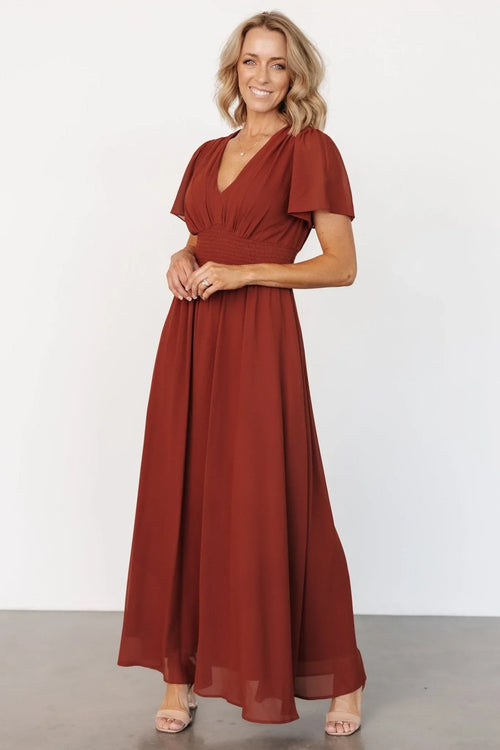 Damen Maxikleid mit V-Ausschnitt und hoher Taille