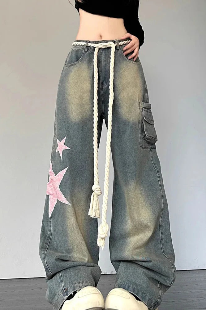 Jeans mit weitem Bein und Patchwork