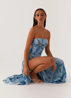 Damen Bandeau-Maxikleid mit Blumenmuster und Beinschlitz