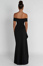 Damen Abendkleid mit schulterfreiem Ausschnitt und Beinschlitz
