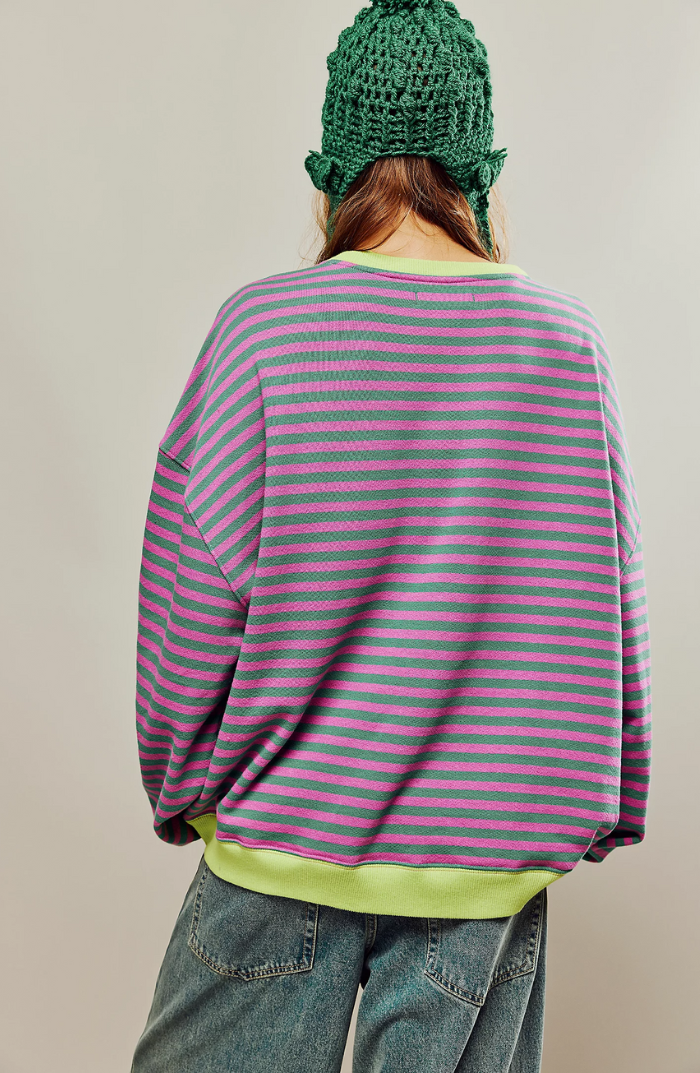 Damen übergroß Gestreifter Pullover mit langen Ärmeln