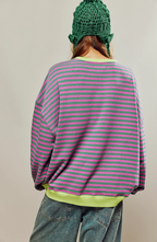 Damen übergroß Gestreifter Pullover mit langen Ärmeln