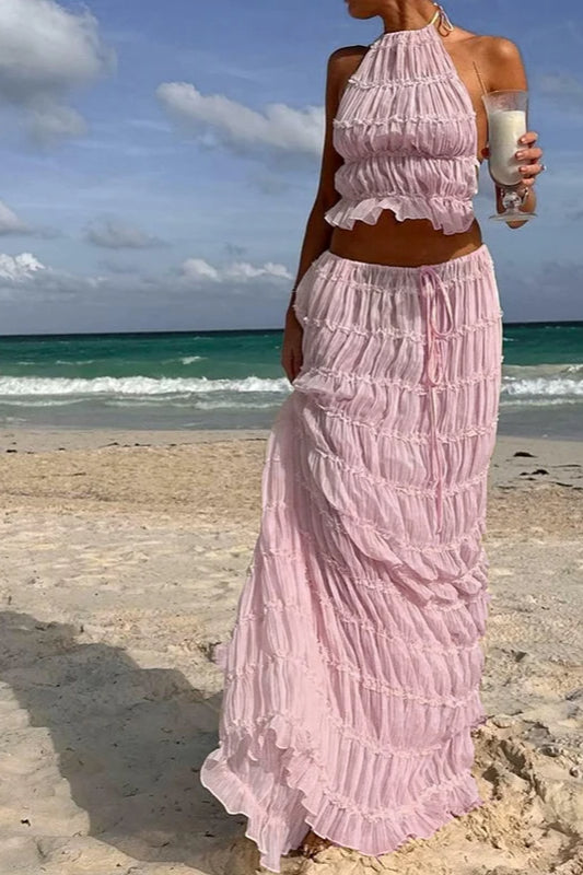 Maxikleid mit Neckholder und Raffung