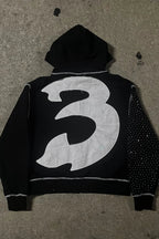 Hoodie mit Reißverschluss und Stickerei in Schwarz