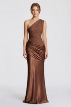 Damen One-Shoulder-Maxikleid mit Satin-Drapierung