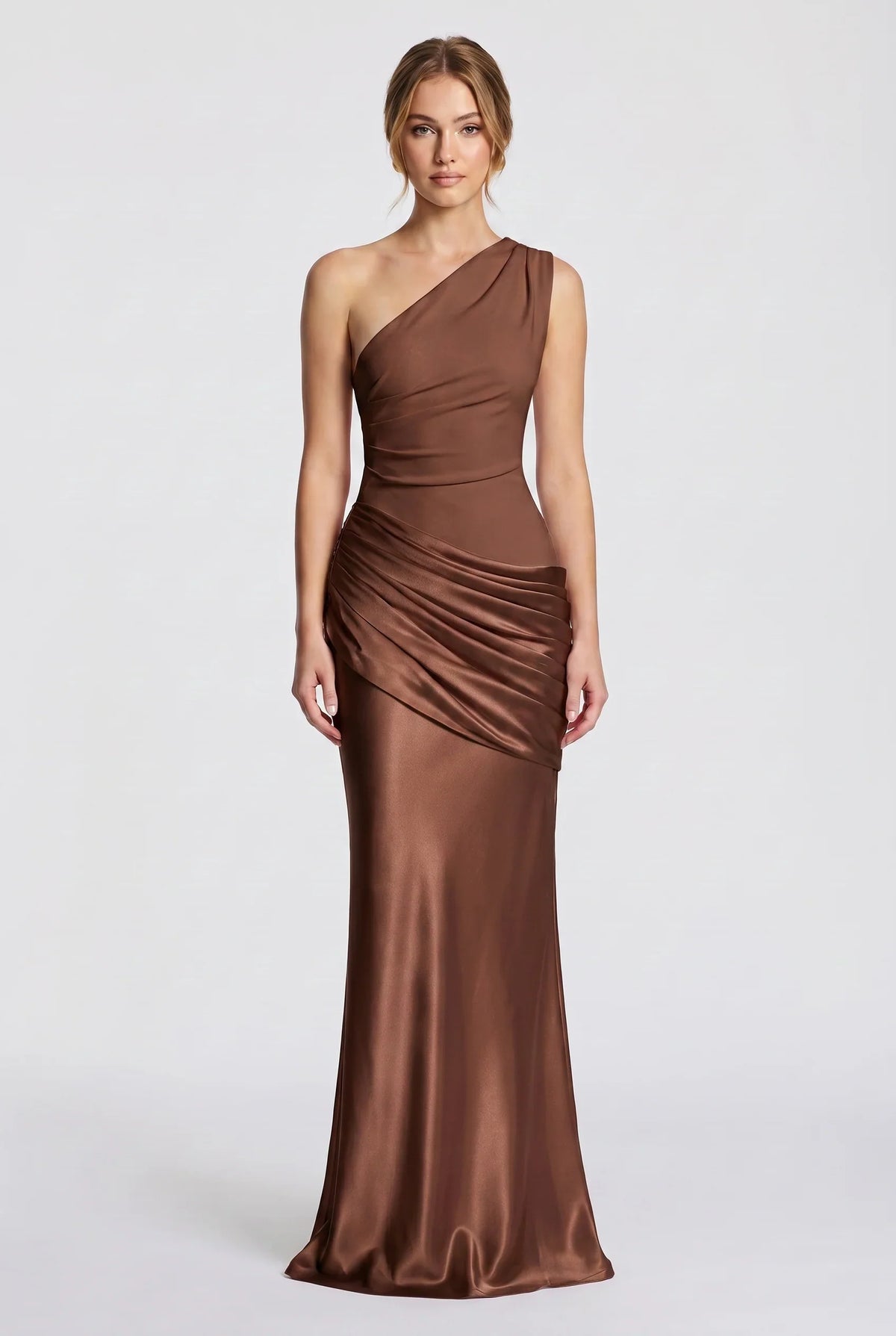 Damen One-Shoulder-Maxikleid mit Satin-Drapierung