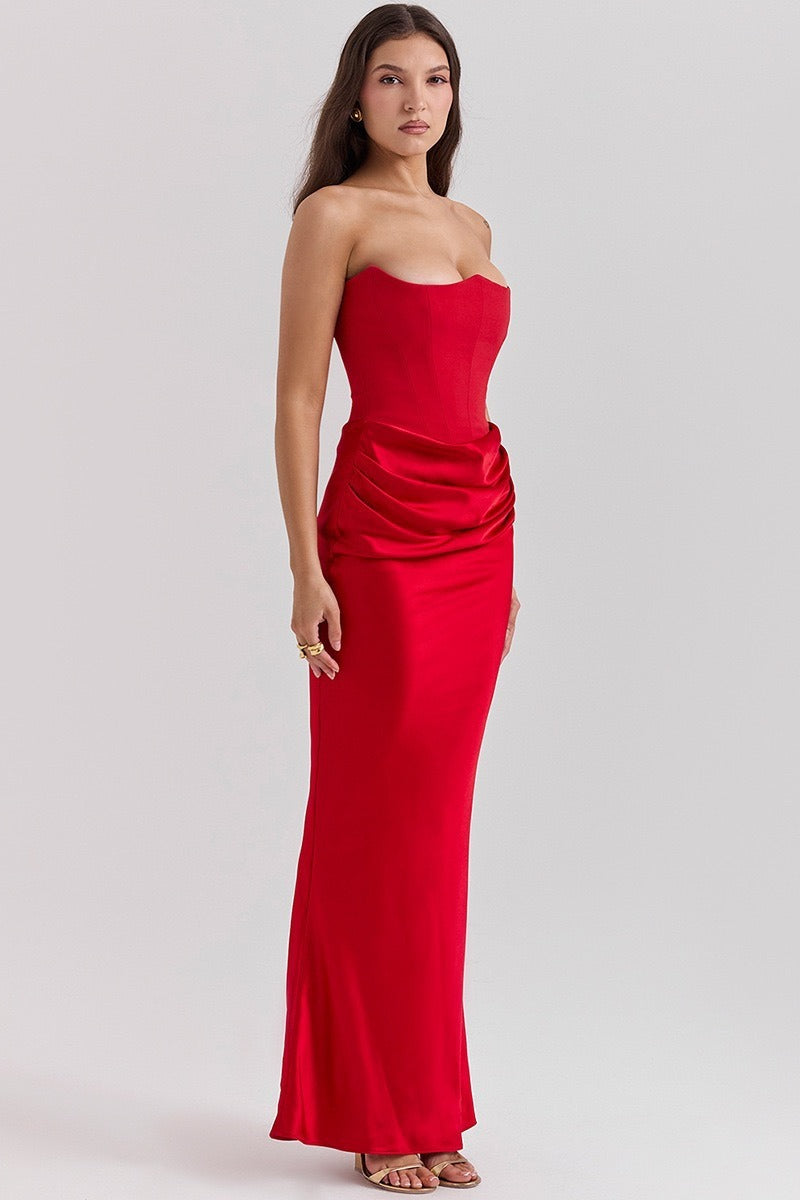 Trägerloses Maxikleid in Grün