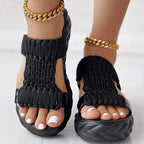 Bequeme Damen Sandalen mit Geflochtenem Obermaterial sowie Plattformsohle