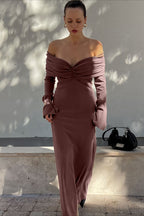 Maxikleid mit Raffung und Strickstruktur
