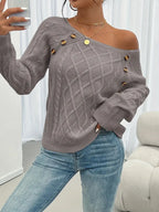 Langärmeliger Pullover Mit Zopfmuster, Lässiger Pullover Mit Rundhalsausschnitt