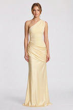 Damen One-Shoulder-Maxikleid mit Satin-Drapierung