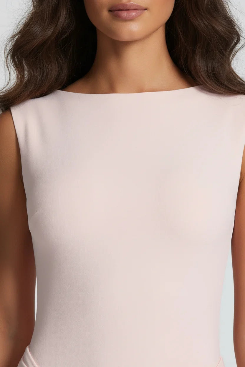 Damen Maxikleid mit Drapierung und Rundhalsausschnitt