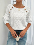 Langärmeliger Pullover Mit Zopfmuster, Lässiger Pullover Mit Rundhalsausschnitt