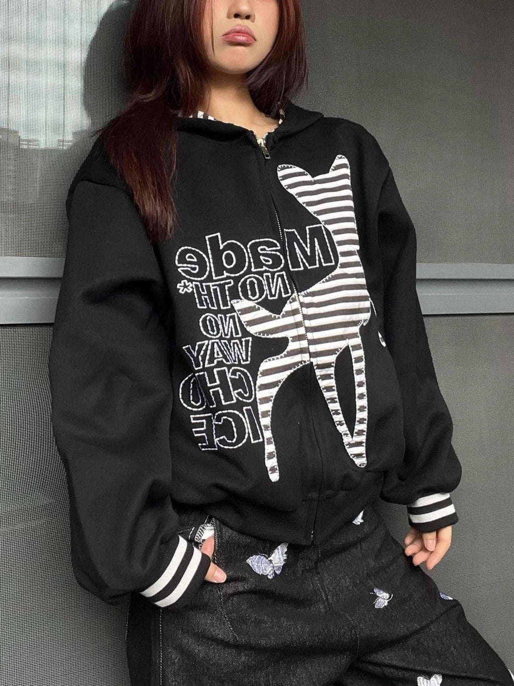Hoodie mit Patchwork in Grau mit Mit Kapuze