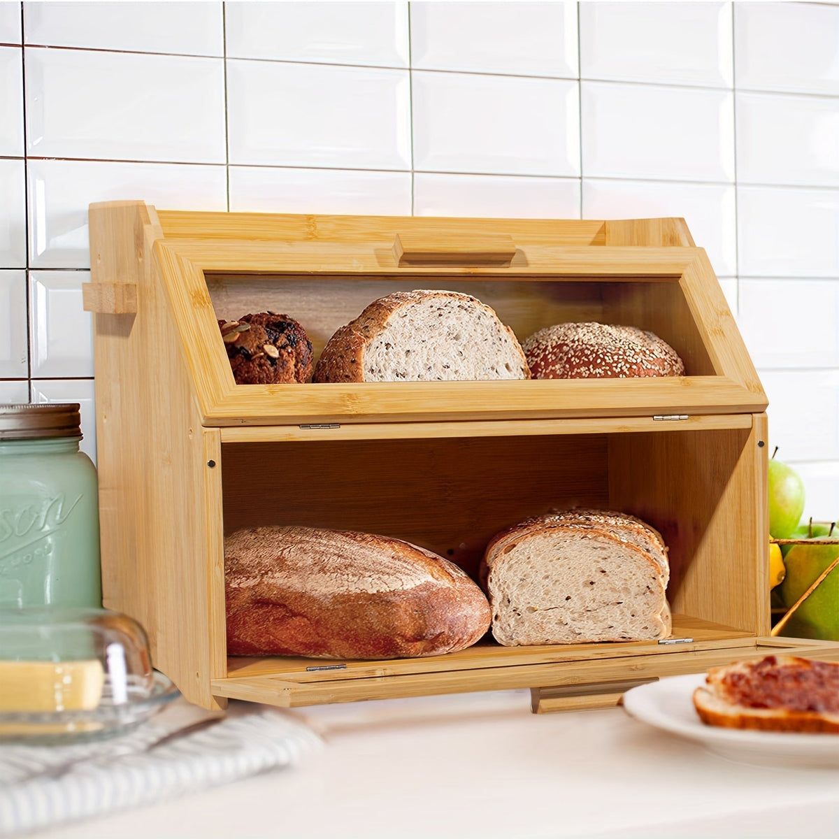 Bambus Brotdose mit Doppelten Regalen – Praktisch und Elegant