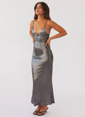 Damen Maxikleid mit Metallic-Effekt und Spaghettiträgern