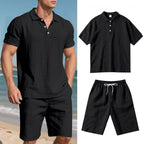 Herren Leinen Polo sowie Shorts Set – Bequem und Lässig für Warme Tage