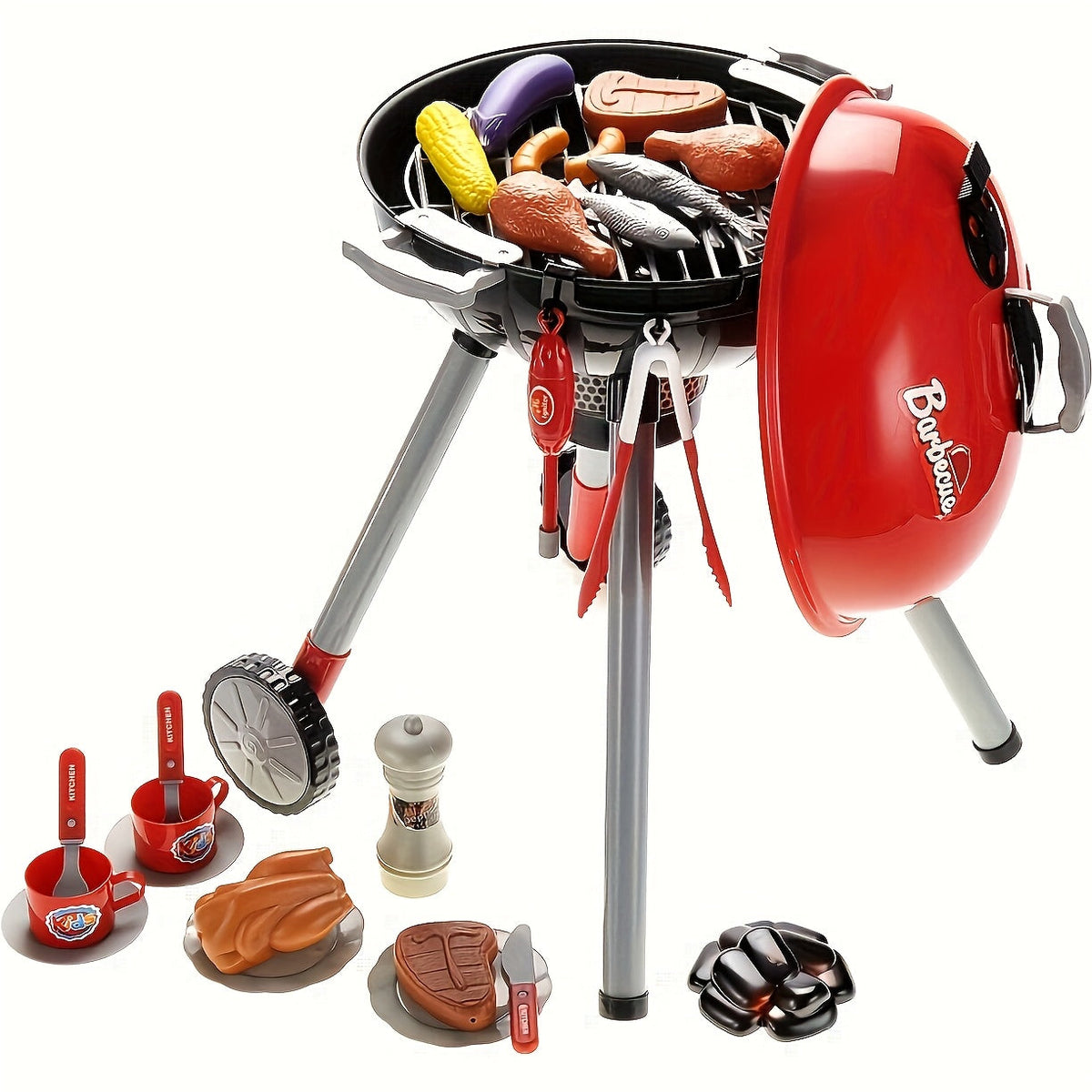 Kinder BBQ Grill Spielset – Drehbare Räder sowie vollständiges Zubehörset