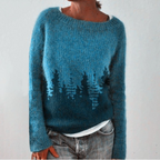 Retro-Pullover – Blau/Bäume
