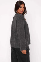 Strickjacke mit V-Ausschnitt, Bindedetail und Strickstruktur