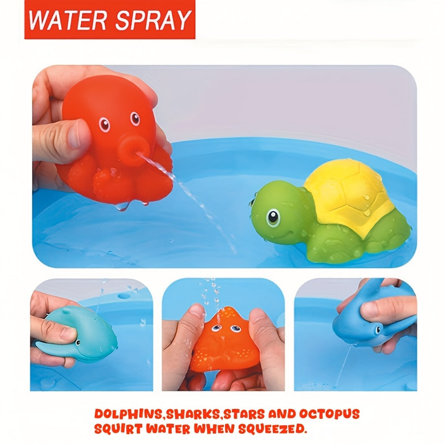 Badewannenspielzeug-Set mit Netzen – Schwimmende Meeresbewohner sowie Wasserspritzer