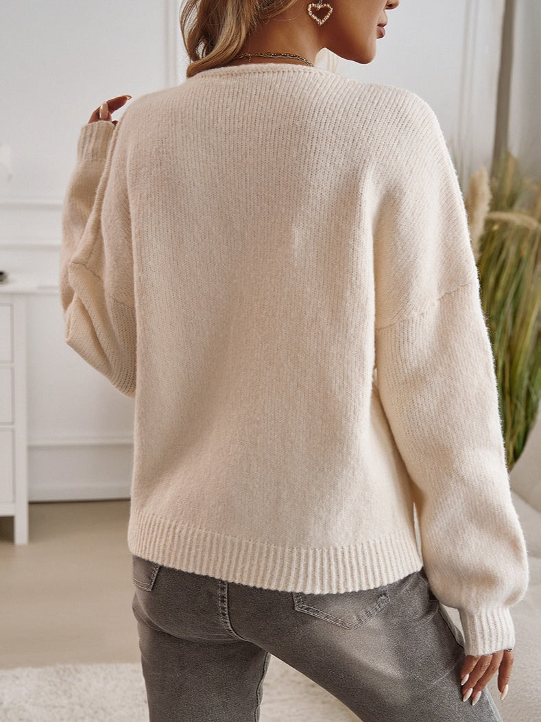 Locker geschnittener Pullover mit Bindedetail und Knopfdetails