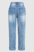 Low-Rise Straight-Leg-Jeans mit Used-Look und Knopfleiste