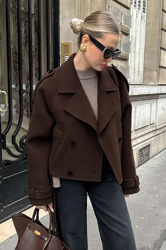 Jacke mit Wolle in Braun mit Reverskragen