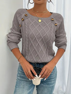 Langärmeliger Pullover Mit Zopfmuster, Lässiger Pullover Mit Rundhalsausschnitt