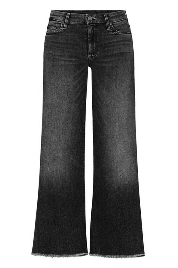 Mid-Rise Straight-Leg-Jeans mit ausgefranstem Saum und aufgesetzten Taschen