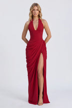 Minette – Spitzen-Maxikleid mit Neckholder und Beinschlitz