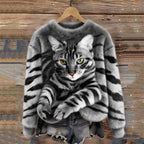 Gemütlicher Plüsch-Pullover mit einem Tiger- und Tabby-Kätzchen-Design