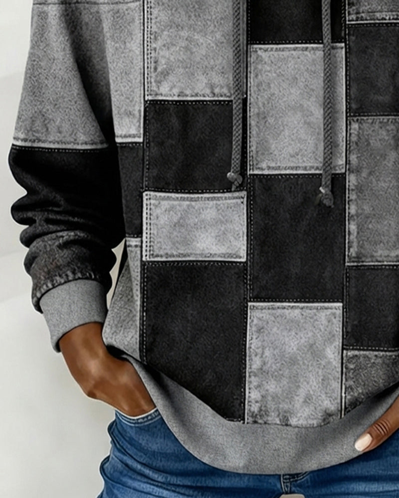 Schicker Langarm-Karierten Kapuzenpullover
