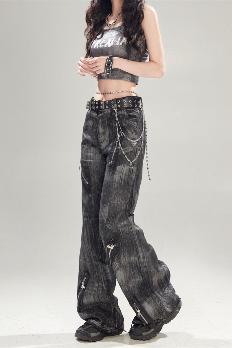 Jeans mit hoher Taille und Denim in Schwarz